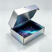 Boîte d'expédition brillante personnalisée avec logo fournisseur, boîte en carton ondulé imprimée couleur laser arc-en-ciel pour emballage cadeau cosmétique