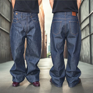 Vaqueros OEM personalizados de algodón transpirable, ecológicos, de cintura alta, estilo hip hop, de corte recto, de denim japonés selvedge pesado a cuadros. - Product Image 2