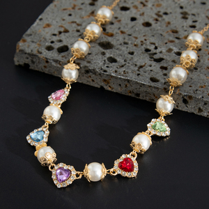 Y2K Incrustation Coloré Acrylique Gemme Pêche Coeur Imité Perle Colliers Charmes Rue Accessoires dans Le Cou De Mode Bijoux Cadeaux - Product Image 5