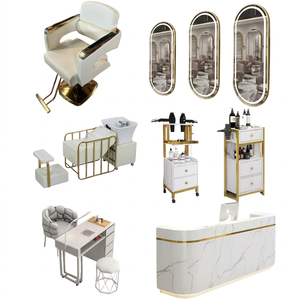 Juego de Muebles de Peluquería Comerciales Resistentes, Silla de Barbero Reclinable Giratoria de 360 Grados de Cuero PU, Estación de Espejo para Barbería - Product Image 1