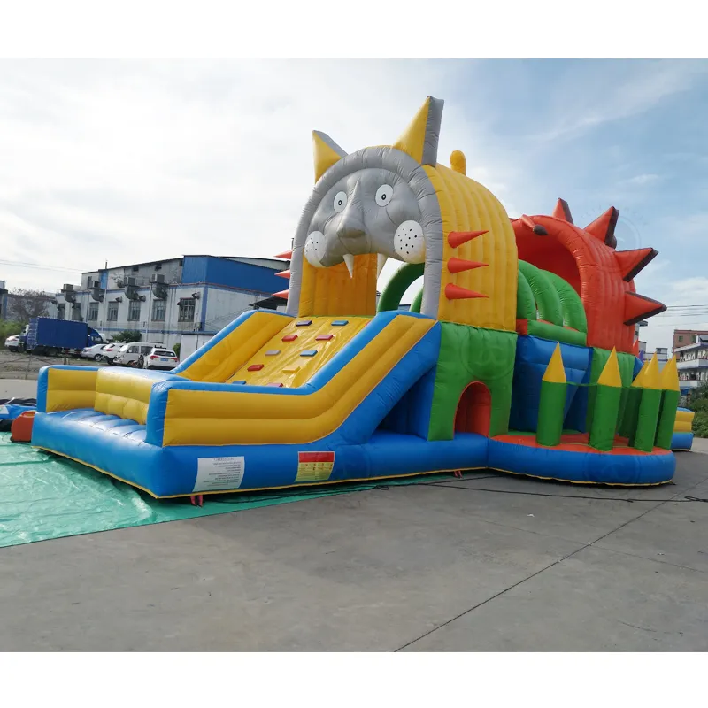 Customized Kids Outdoor Sports Games Totoro Inflatable Obstacle Course With Slide For Birthday Party