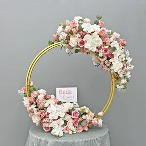 Metal Garland Wedding Decoration Table Centerpiece Round Circle Artificial Colorful Rose Centerpiece Flower Ball