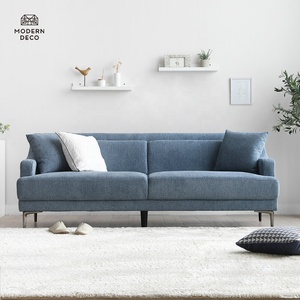 Sofá canapé moderno de 3 plazas, mueble de tela con patas de metal, color azul, para sala de estar, OEM - Product Image 1