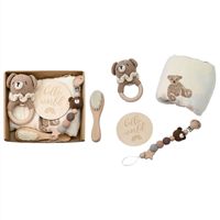Coffret Cadeau Pleine Lune Transfrontalier pour Nouveau-né, comprenant un hochet gonflable en crochet animalier et un ensemble en bois avec une chaîne de sucette, Chine