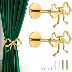 Metal Bow Curtain <b>Hooks</b> Warm <b>Gold</b> <b>Wall</b> Mounted Easy Install Novelty <b>Hooks</b> - Product Image 1