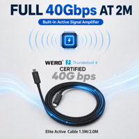 Câble USB-C certifié Thunderbolt 4 de 1,5 m/2 m, 40 Gbit/s, charge rapide PD 240 W, connecteur JAE 5 A, vidéo 8K 60 Hz, MacBook, moniteur