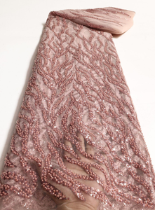 Merveilleux tissu de dentelle française écologique avec broderie de fleurs perlées et type de maille de perles - Product Image 6