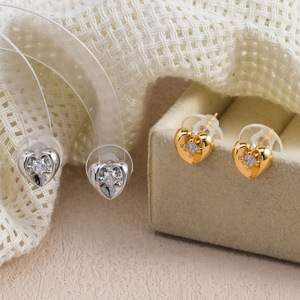 Pendientes de Zirconia en Forma de Corazón, Plata de Ley S925, Chapados en Oro, Hipoalergénicos, Minimalistas, Románticos, Joyería Fina <span class=keywords><strong>para</strong></span> Mujer, Uso Diario - Product Image 3