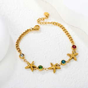 สร้อยข้อมือผู้หญิงชุบทองประดับดาว คริสตัลหลากสี เครื่องประดับสแตนเลส - Product Image 5