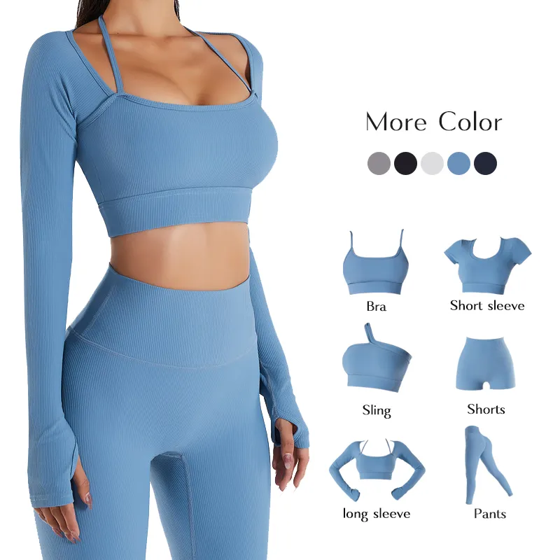 6 PCS women Hollow Custom fitness Seamless Active Wear Yoga Set Workout Clothing gym fitness sets