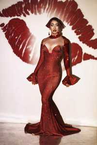 Elegante rojo fiesta de graduación <span class=keywords><strong>vestido</strong></span> de diamantes de imitación <span class=keywords><strong>vestido</strong></span> de cena <span class=keywords><strong>Drag</strong></span> <span class=keywords><strong>Queen</strong></span> Show Festival traje mujeres Formal banquete noche <span class=keywords><strong>vestido</strong></span> de sirena - Product Image 2