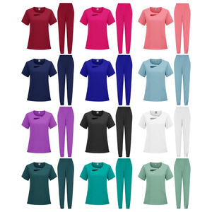 Hospital Uniforms Split Set Polyester Knitted Stretchy <b>Tops</b> And Pants For Nurses Doctors Beauty Salons Clinics - Product Image 1