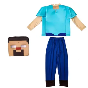 Unisex Steve Pixel Costume Minecrafted Costume Fancy Dress Halloween Party Funny Outfit For Cosplay