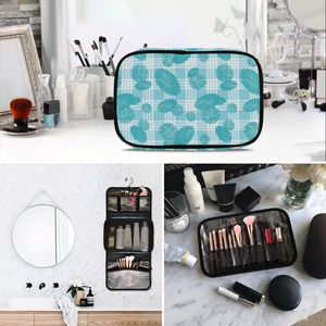 Travel Accessories Hawaiian Teal Blue Palaka Print 3PCS Hanging Large Polyester Waterproof Cosmetic Storage Set Custom for - Product Image 4