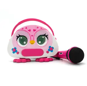 2024可爱粉色猫头鹰音乐歌唱故事玩具儿童唱歌卡拉ok机扬声器带1个麦克风