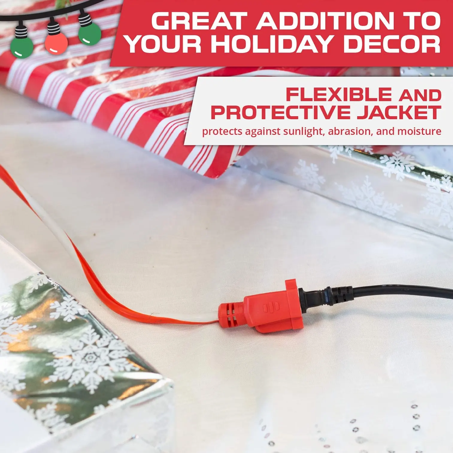 16/3 SJTW Red   White Heavy-Duty Water Resistant Weatherproof Candy Cane Extension Cord for Christmas Lights Decoration