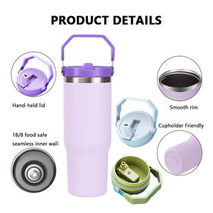 Vente en gros 2025 – Tasse de voyage isotherme à double paroi anti-fuite de 30 oz avec paille rabattable, gobelet en acier inoxydable de 20 oz - Product Image 3