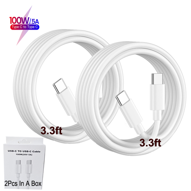 2Pcs in a  Box Pack 1m/3.3ft USB C to USB C PD100W 5A Type C Fast Charging Cable for iPhone 17 16 15 Pro Max,MacBook Pro/Air