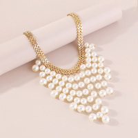 Collier multi-rangs à pampilles de perles, plaqué or, motif géométrique tendance, style vintage années 20, élégant, luxueux, pour femme, mariée, été