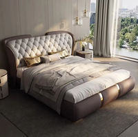 Lit de rangement réglable en cuir de style italien moderne, luxe léger, avec trois tiroirs, système à pression d'air, écologique et très durable