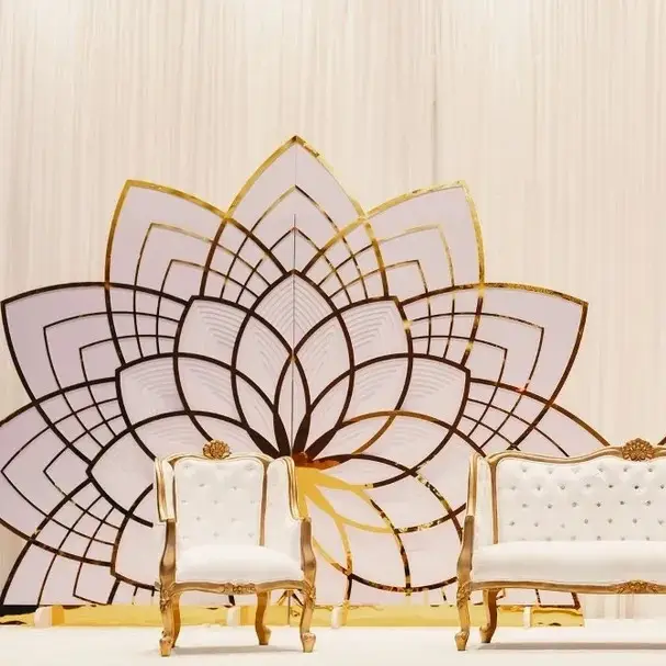 Wedding Supplies backdrop PVC stage wall decorations golden acrylic floral back lotus flower wedding backdrop for wedding events
