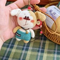 Porte-clés breloque de sac en peluche, jouet animal 3D personnalisable, chien mignon à grosse tête, fait main au crochet