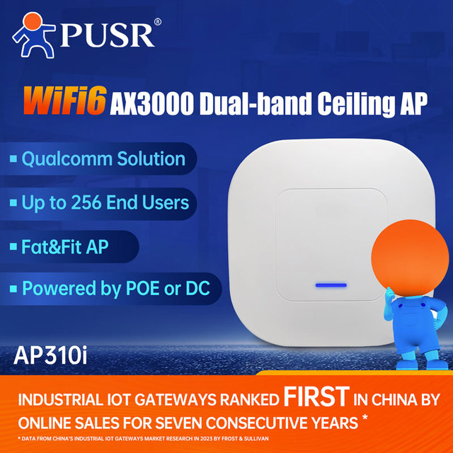 PUSR WiFi6 Dual-Band Ceiling-Mounted Commercial Access Point 24dBm TX Power 5dBi High-Gain Built-in Antennas PoE IOT USR-AP310i