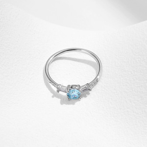 S925 Silver Classic Topaz Ring With Baguette Diamonds Pave Setting Prong Mount Women's Engagement Gemstone Jewelry - Product Image 3