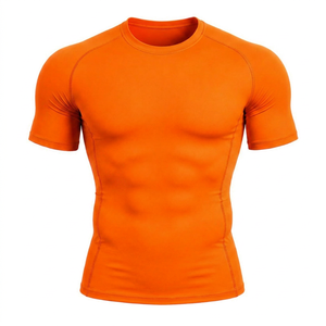 Camiseta Deportiva de Compresión de Manga Larga para Hombre, Color Naranja, de Lona, Secado Rápido, Transpirable, Corte Ajustado, Cuello Redondo, Tejido de Punto, Color Sólido - Product Image 1