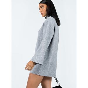 Vente en gros de robes en tricot d'hiver pour femmes de haute qualité, robe pull rétro ample à col haut - Product Image 4