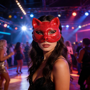 Masque de chat style boule disco - Costume d'animal réfléchissant et mignon pour fête à thème, boîte de nuit, rave, accessoire d'Halloween - Product Image 4