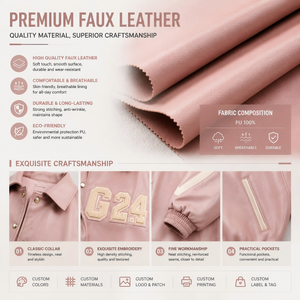 <span class=keywords><strong>Giacca</strong></span> <span class=keywords><strong>Bomber</strong></span> Varsity Invernale in Pelle Rosa con Logo Personalizzato, <span class=keywords><strong>Oversize</strong></span>, con Patch in Ciniglia e Ricami, Stile Streetwear, Produzione OEM - Product Image 3