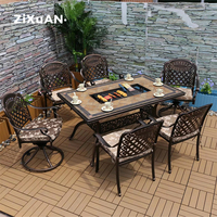 Table de barbecue 6 chaises table de feu à gaz ensemble de Patio en aluminium moulé meubles d'extérieur pour jardin
