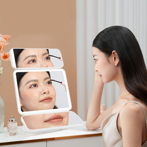 Espejo LED recargable por USB triple aumento 3 colores LED espejo de maquillaje ángulo ajustable espejo de tocador de escritorio con luces - Product Image 4