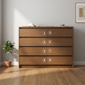 Commode moderne à 8 tiroirs en bois de manguier pour salon, design autoportant, finition en contreplaqué brun écologique - Product Image 2