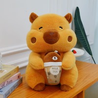 Boneka Kapibara Lucu Warna Cokelat dengan Teh Susu, Mainan Boneka Kapibara Isi Dakron, Hadiah untuk Anak-Anak