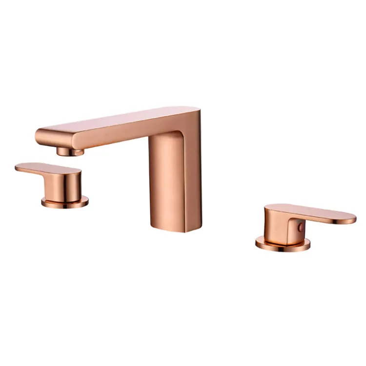 Deck Mounted tre fori in ottone Spazzolato oro rosa lavandino del bagno rubinetti doppio manico miscelatore del bacino rubinetti