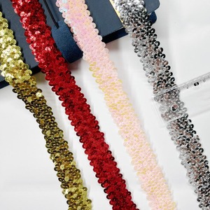 3cm Traje Decorativo 3-row Sequined Trimming Lace Frisado Stretchy Webbing Headband Costura Têxtil Malha Elastic <span class=keywords><strong>Ribbon</strong></span> Trims - Product Image 1