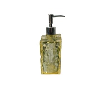 Distributeur de lotion en résine carré jaune ambre texturé de luxe, surface ondulée, distributeur de savon liquide en résine jaune clair texturé