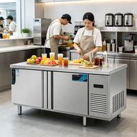 Table de préparation réfrigérée sous comptoir en acier inoxydable commercial avec poignée, affichage numérique de la température et pieds réglables