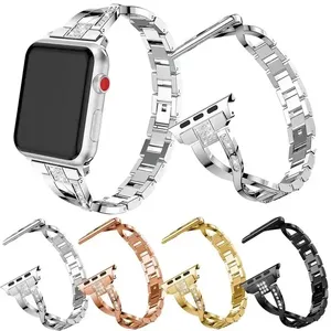 Edelstahl Mode Damen Armband Armband 38mm 42mm für Apple Watch X-Shape Diamond Metal Uhren armband