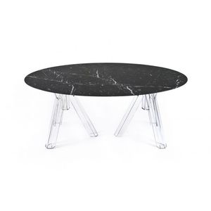 Tavolo da pranzo ovale in marmo Emperador Set 180x115 Ometto Base trasparente moderno minimalista mobili per la casa - Product Image 6
