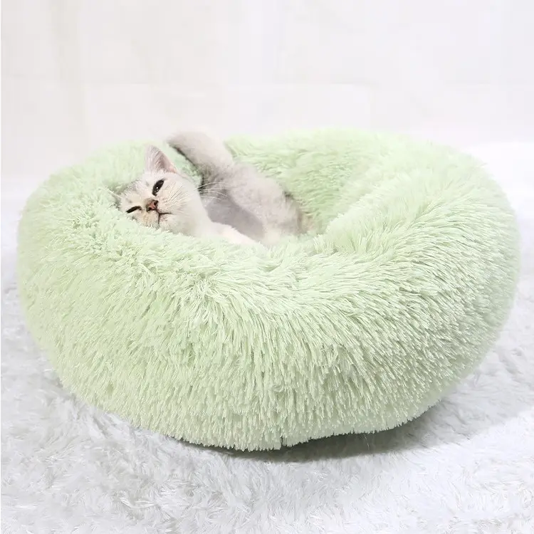 Canapé de luxe Ultra doux en peluche, lavable, rond, écologique, coussin en fausse fourrure, moelleux, pour chat, accessoire pour animaux de compagnie