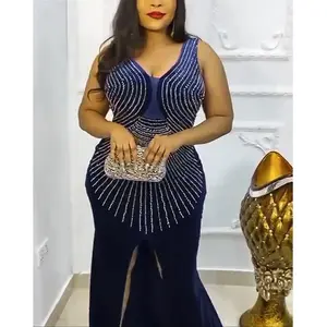 Bellissimi abiti da donna africani 2023 nuovo nigeriano l'ultima moda elegante abito a fessura senza maniche ML96Q168