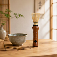 Ensemble fouet à matcha en bambou japonais écologique avec logo personnalisé et manche en bois électrique pour cérémonie du thé et café