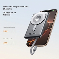 Power Bank Nirkabel Magnetik PVC 10000mAh Bersertifikasi 3C Baterai Lithium Polymer Pengisi Daya Portabel dengan Kabel Terintegrasi