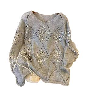 2025 estilo caliente de las mujeres de alta transpirables Top Color sólido oropel Check Pattern Pretty Casual suéteres para el invierno - Product Image 1