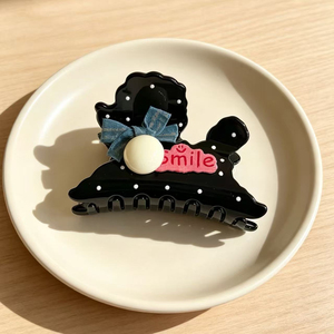 Nouvelle conception, petite pince à cheveux mignonne en forme de <span class=keywords><strong>chien</strong></span> de dessin animé pour femmes et filles, pince requin au design simple avec nœud, accessoires pour cheveux noirs - Product Image 3