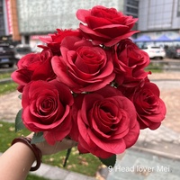 Bunga Mawar Merah Artificial Berkualitas Tinggi Simulasi 9-Lovers Air Terjun Mawar untuk Dekorasi Pernikahan Grosir Bunga Palsu Dekorasi Pernikahan