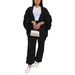 Conjunto de Dos Piezas de Moda para Mujer, Cárdigan Informal Holgado con Cuello en V y Suéter de Color Sólido - Product Image 1